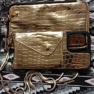 Bandolier Crossbody Phone Case in Gold Croc/Gold...used ..iphone 13 14 and 15